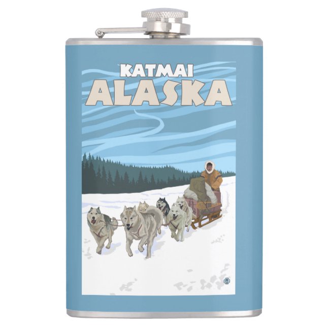 Flasques Scène Sledding de chien - Katmai, Alaska (Devant)