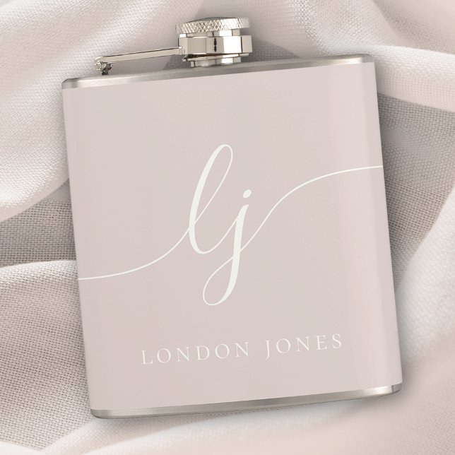 Flasques Script personnalisé Monogramme rose Bachelorette (Créateur téléchargé)