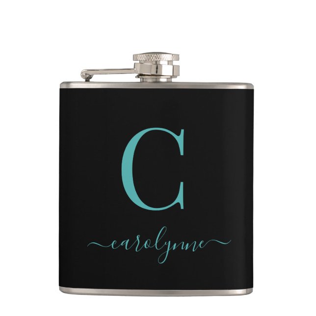 Flasques Script Turquoise et noir moderne (Devant)