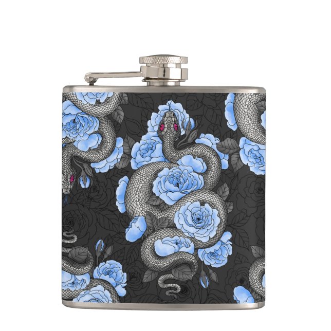 Flasques Serpents et roses bleus (Devant)