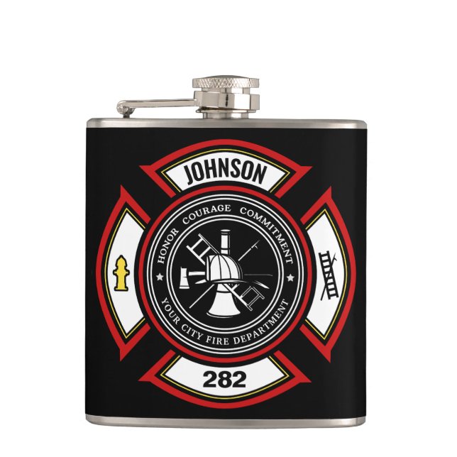 Flasques Service d'incendie AJOUTEZ NOM Insigne de pompier  (Devant)