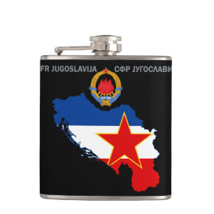 Flasques SFR Yougoslavie - carte - emblème - drapeau