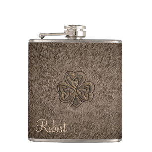 Flasques Shamrock en cuir élégant personnalisé
