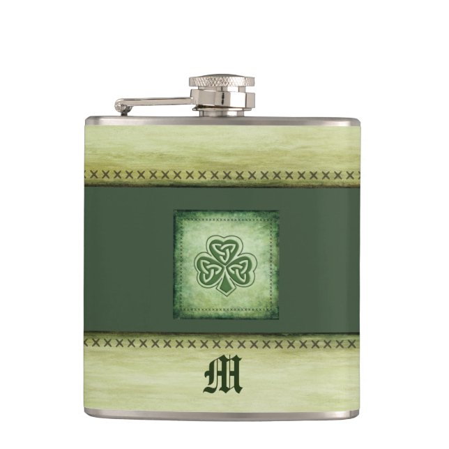 Flasques shamrock irlandais vintage monogramme (Devant)