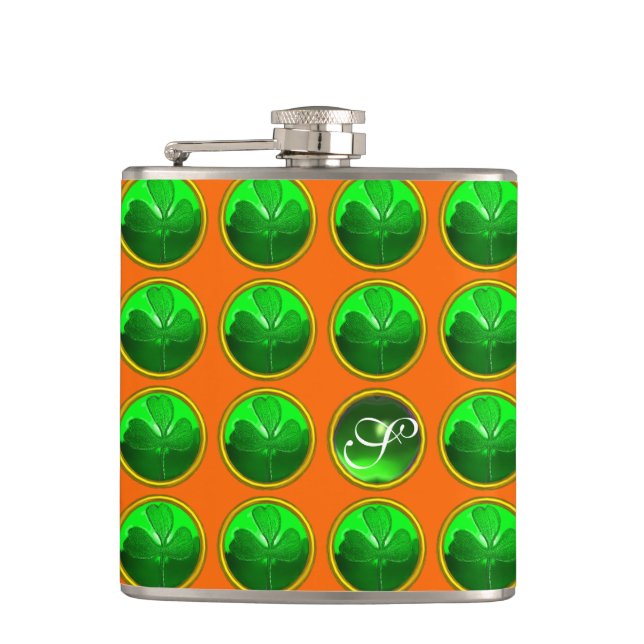 Flasques SHAMROCK VERT JEWEL Saint Patrick's Day Monogram (Devant)