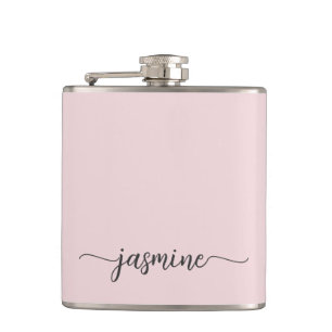 Flasques Signature de nom de monogramme féminin rose simple