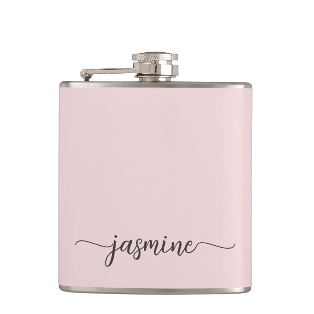 Flasques Signature de nom de monogramme féminin rose simple (Devant)