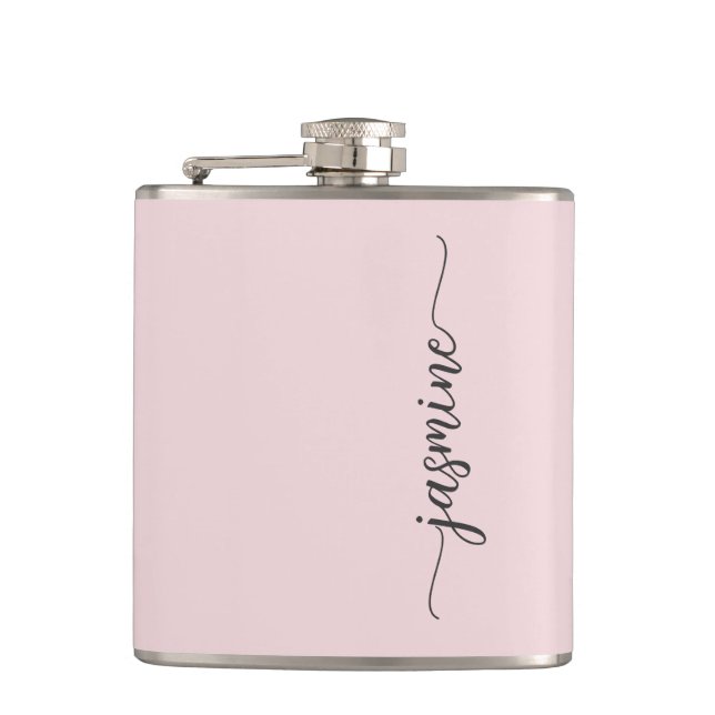 Flasques Signature de nom de monogramme féminin rose simple (Devant)