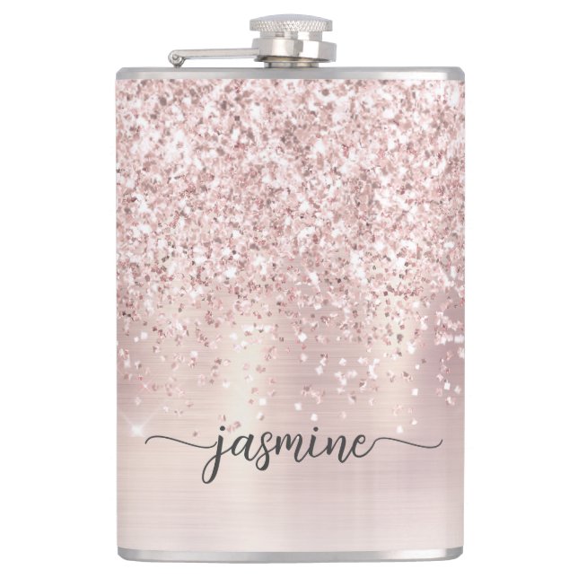 Flasques Signature de nom monogramme pailleté or rose éléga (Devant)