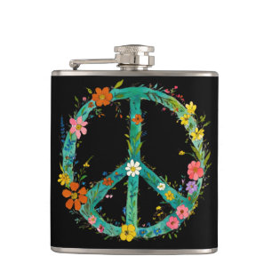 Flasques Signe de paix floral hippie sur fond noir