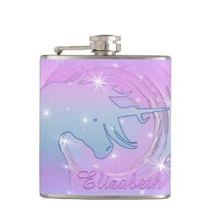 Flasques Silhouette Unicorne (lune tourbillonnant rose)