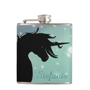 Flasques Silhouette Unicorne (vert brun avec étoiles)