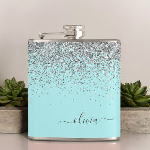 Flasques Silver Aqua Turquoise Blue Girl Parties scintillan