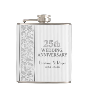 Flasques Silver Floral Elegance 25e anniversaire Mariage