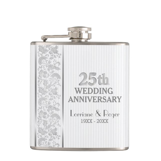 Flasques Silver Floral Elegance 25e anniversaire Mariage (Devant)
