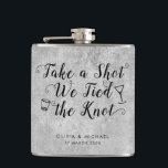 Flasques Silver Grey Lied the Knot Prendre Shot Wedding Fav<br><div class="desc">Silver Grey Lied the Knot Take Shot Wedding Favor Flask</div>