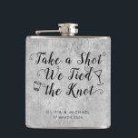 Flasques Silver Grey Lied the Knot Prendre Shot Wedding Fav<br><div class="desc">Silver Grey Lied the Knot Take Shot Wedding Favor Flask</div>