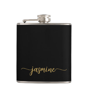 Flasques Simple Black Gold Girl Monogramme Nom Signature