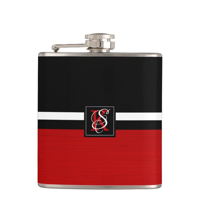 Flasques Simple deux tons Noir et Rouge Initiales Monogramm (Devant)