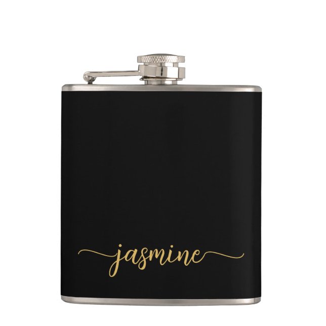Flasques Simple Signature Monogramme Féminin Or Noir Nom (Devant)