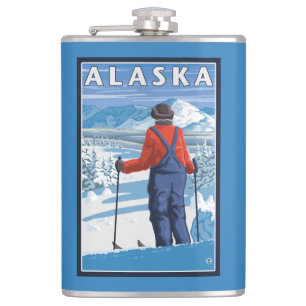 Flasques Ski en affiche de Vintage voyage de l'Alaska