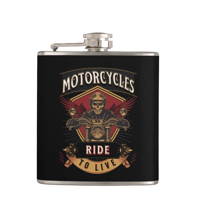 Flasques Skull Ride Cycles moteurs, Ride To Live (Devant)