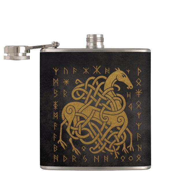 Flasques Sleipnir, Cheval doré nordique avec symbole de run (Ouvert)
