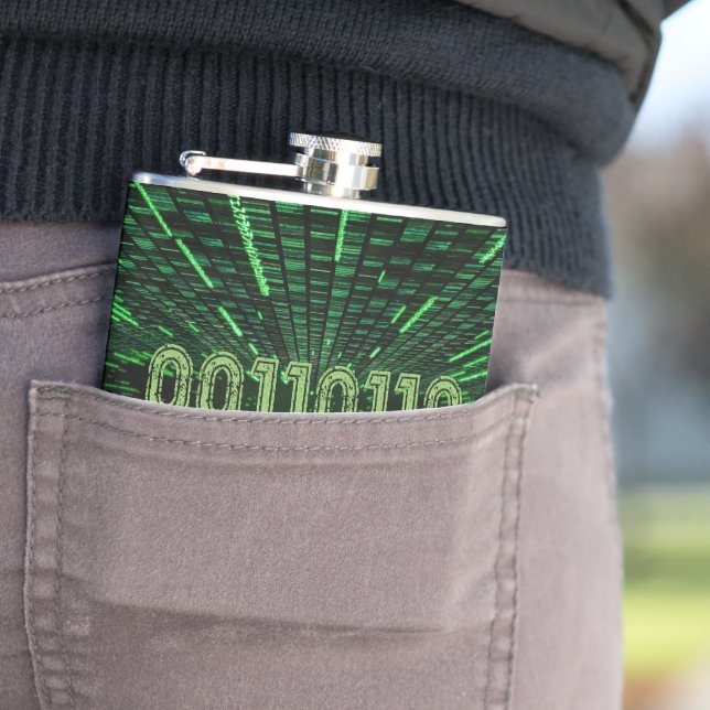Flasques SlipperyJoe's 69 code binaire vert vibrant calcul (En situation)