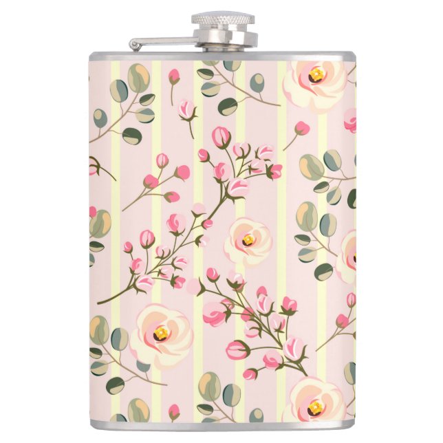 Flasques Soft Pink Floral Stripe Pattern (Devant)