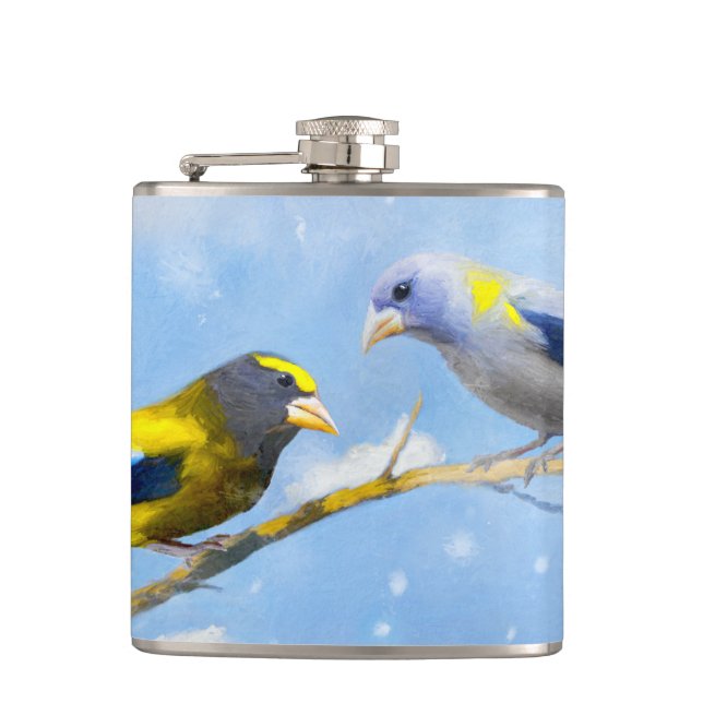 Flasques Soirée Grosbeak Peinture - Cute Original Chien Art (Devant)