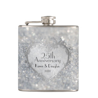 Flasques Sparkle Coeur d'argent 25e anniversaire Mariage