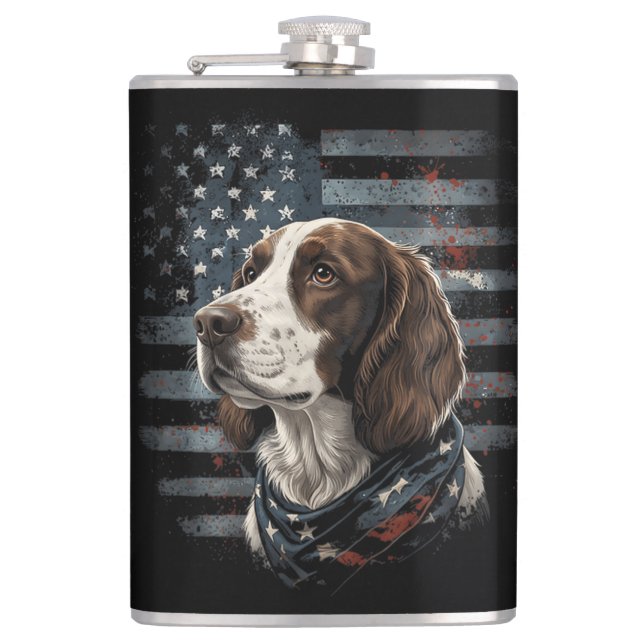Flasques Springer Spaniel Chien Drapeau Américain (Devant)
