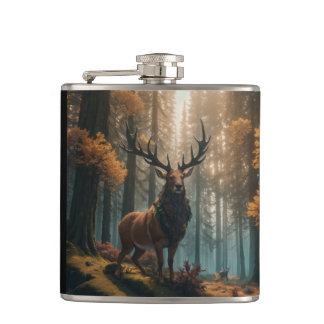Flasques Stag Majestic Dans Enchanted Bois Hip Flask Cadeau