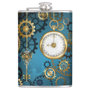 Flasques Steampunk Arrière - plan turquoise avec Gears