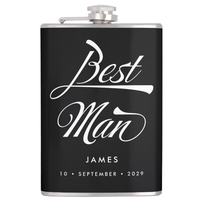 Flasques Stylisme noir typographie Best Man Groomsmen (Devant)