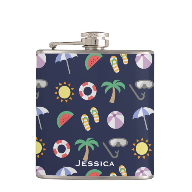 Flasques Summer Beach Motif bleu vacances Personnalisé (Devant)