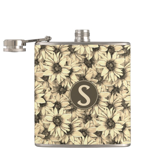Flasques Sunflower Vintage Charm Sepia Tone Flask (Ouvert)