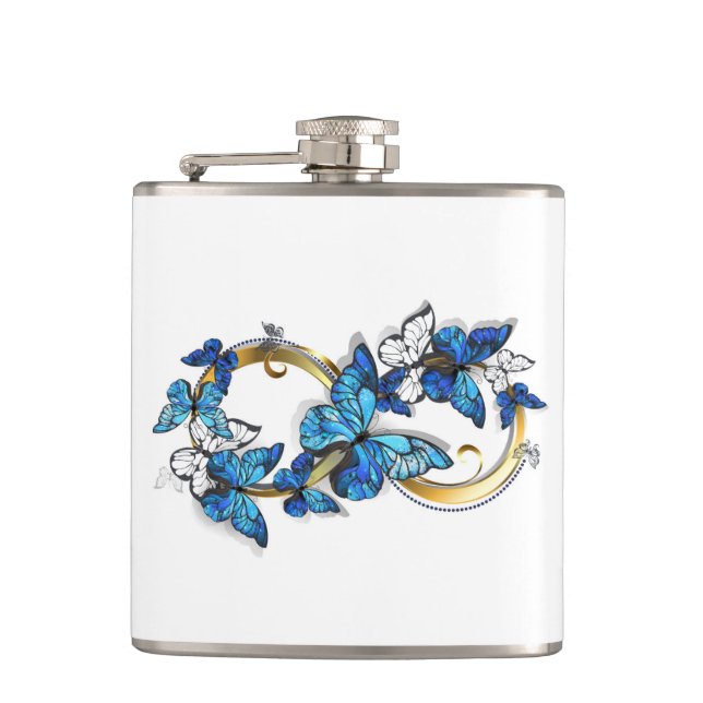 Flasques Symbole Infini de Papillons Morpho Bleus (Devant)