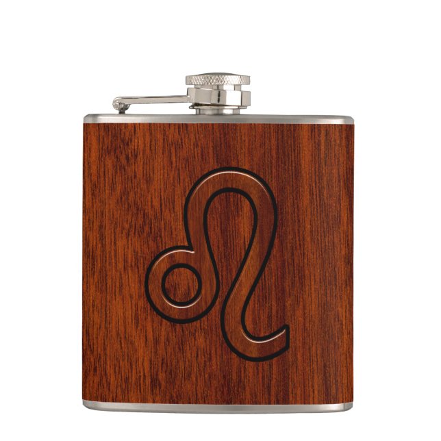 Flasques Symbole Leo Zodiac en bois de mahogany (Devant)
