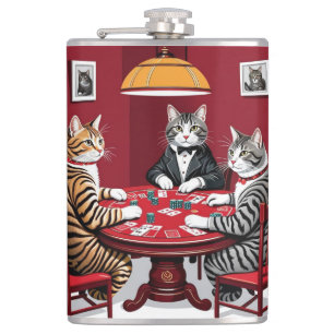 Flasques Tabby Cats Jouer Au Poker