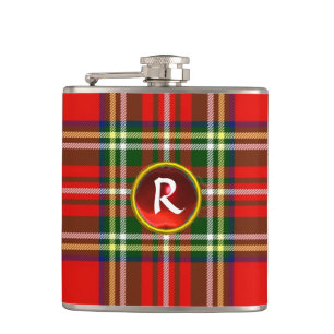 FLASQUES TARTAN ÉCOSSAIS ET MONOGRAMME ROUGE ROUGE DE GEMM