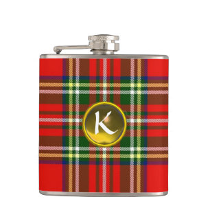 FLASQUES TARTAN ÉCOSSE ROUGE, TOPAZ JAUNE MONOGRAMME EN PIE