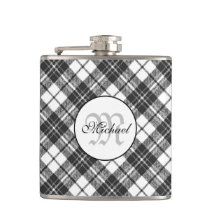 Flasques Tartan motif Noël noir blanc Monogramme