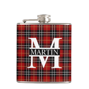 Flasques Tartan noir et blanc rouge plaqué Monogramme