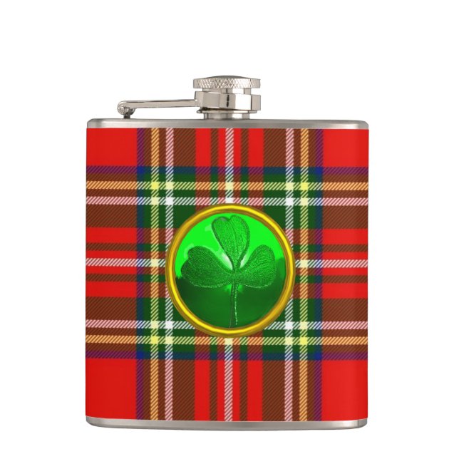 FLASQUES TARTAN ROUGE AVEC SHAMROCK VERT (Devant)