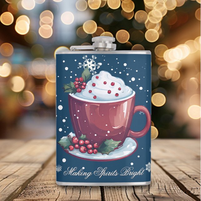 Flasques Tasse de chocolat chaud de Noël | Bleu (Blue Christmas Cup of Hot Chocolate Flask)