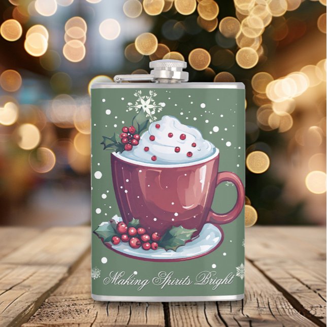 Flasques Tasse de Noël de Chocolat Chaud | Vert (Green Christmas Cup of Hot Chocolate Flask)