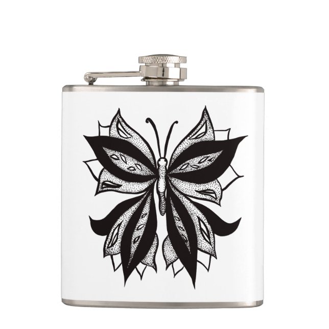 Flasques Tatouage Tribal Noir Et Blanc Papillon (Devant)