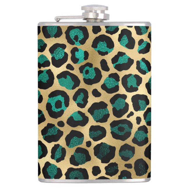 Flasques Teal et Gold Série Léopard Design 14  (Devant)