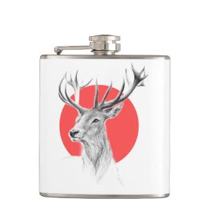 Flasques Tête de cerf Dessin de cerf Cercle rouge Art anima
